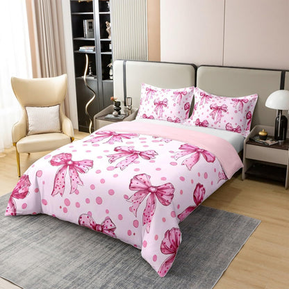 Erosebridal Pink Princess Bow 100% Cotton Duvet Cover Twin Cute Coquette Bowknot Bedding Set for Kids Girls Adults Kawaii Ribbon Bow Comforter Cover Pink Watercolor Polka Dot Bed Set 2 Pcs