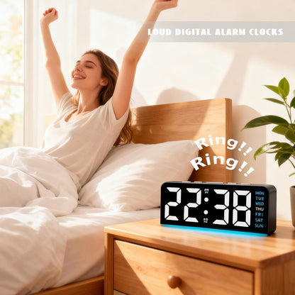 Digital Alarm Clocks, Rectangular LED Alarm Clock, Small Modern Table Clock with Night Lights, Four Adjustable Brightness Levels, Bedside Clock with Week Display for Bedroom Office Living Room (Pink)