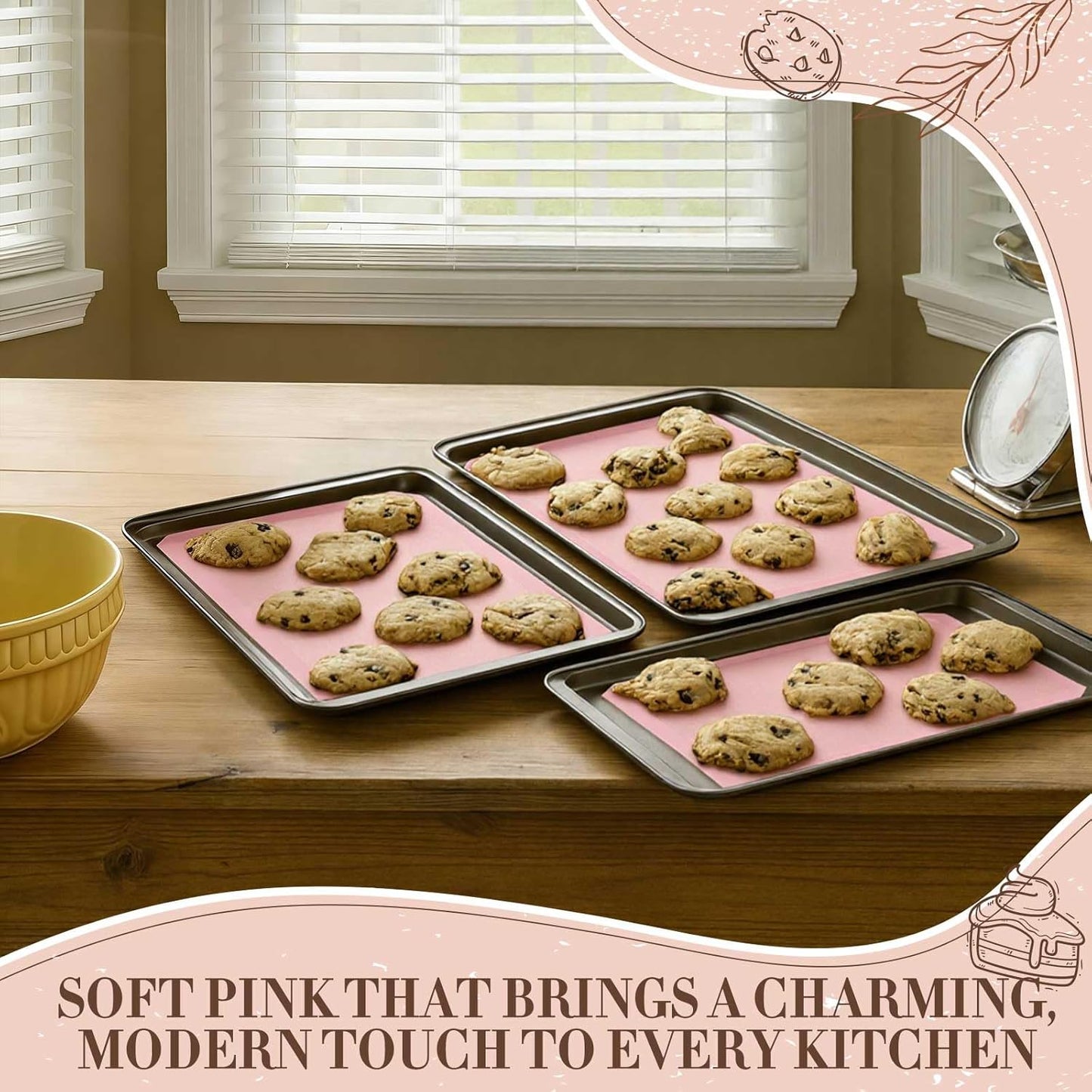 3 Pack Perforated Silicone Baking Mat, Non Stick Pink Baking Mats 2 Half Sheets 16.5"x11.6" & 1 Quarter Sheet, Food Reusable Safe Oven Liners Mats for Making Cookies, Macaroons, Bread