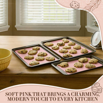 3 Pack Perforated Silicone Baking Mat, Non Stick Pink Baking Mats 2 Half Sheets 16.5"x11.6" & 1 Quarter Sheet, Food Reusable Safe Oven Liners Mats for Making Cookies, Macaroons, Bread