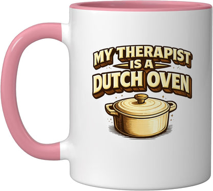My Therapist Is A Dutch Oven Sourdough Bread Baking Baker Ceramic Mug, Pink/White