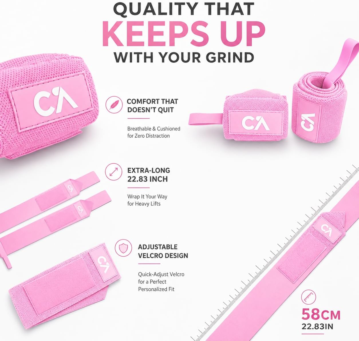 Wrist Wraps for Weightlifting, 18” Adjustable Elastic Wrist Support with Thumb Loop, Cute Pastel Gym Wraps for Small Wrists, Bench Press, Powerlifting & Strength Training