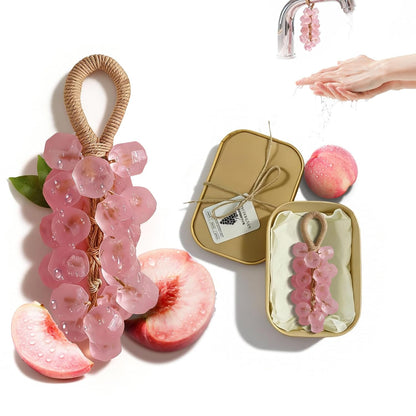 Grape Soap on a Rope – Handmade Grapes Cluster Shaped Soap Bar, Decorative Hanging Bath Soap with Lasting Fragrance, Cold Process Artisan Gift for Home Decor(Peach)