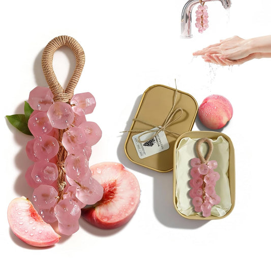 Grape Soap on a Rope – Handmade Grapes Cluster Shaped Soap Bar, Decorative Hanging Bath Soap with Lasting Fragrance, Cold Process Artisan Gift for Home Decor(Peach)
