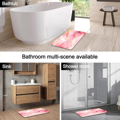 Lnond 4Pcs Bathroom Sets with Shower Curtain and Rugs, Pink Gold Marble Modern Art Shower Curtain Sets with Rugs and Accessories