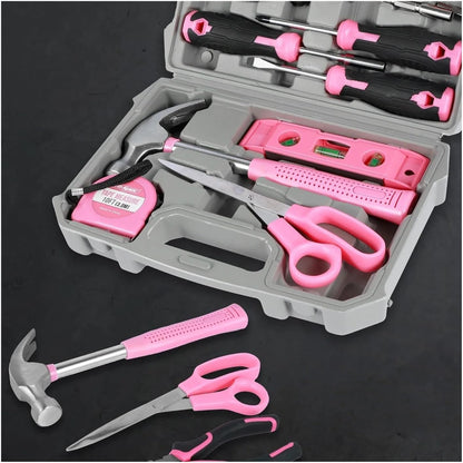 Household Repair Tool Kit Multipurpose Pink Home Hand Tool Set With Storage Case Dur Able Hammer And Screwdriver Set