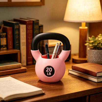 Mini Kettlebell Pen Holder - Desktop Organizer for Fitness Enthusiasts - Unique Squat Design Desk Accessory for Home Funny Desk Organizer for Office, Gift for Weightlifters, Fitness Lovers Pink