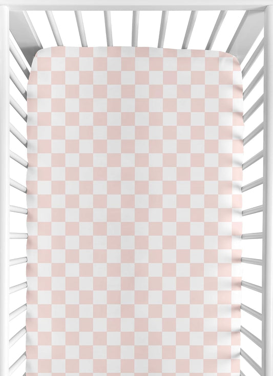 Sweet Jojo Designs Fitted Baby Crib Sheets (Pink Gingham Checkered) for Girls, Infant Nursery, Toddler Room - Standard Size (Neutral, Plaid, Vintage, Modern, Check, Blush & White, Geometric, Retro)