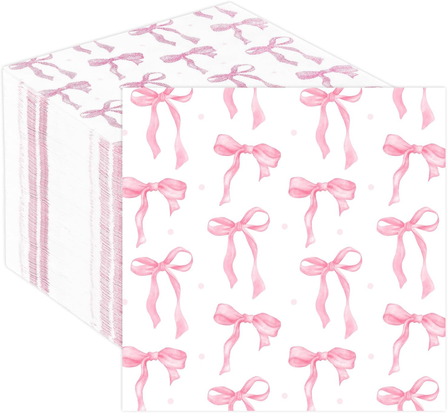 Pink Bow Party Napkins 50 Pack Coquette Bow Theme Party Decorations First Birthday Baby Shower She's Tying the Knot Bachelorette Party Bridal Engagement Decor 6.5"