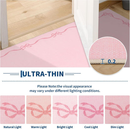 Garvee 2x6 Bow Runners for Hallways Non Slip, Kitchen Runner Rug Solid Pink Rugs for Bedroom Girls, Soft Low Pile Washable Floor Mat Coquette Rug for Nursery Entryway Dorm Laundry Room