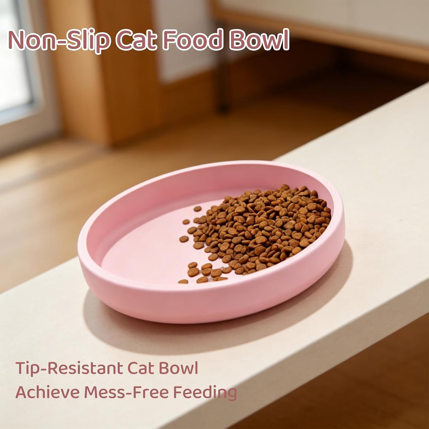 Silicone Dog Cat Shallow Bowl Small Dog Plate for Dry and Wet Food 7″ Flat Non-Slip Puppy Kitten Feeding Dishes Relief Whisker Fatigue, Pink