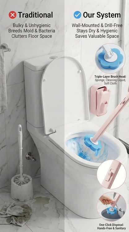 Disposable Toilet Brush for Bathroom Cleaning, Toilet Brush and Holder Set, Deep Cleaning Toilet Bowl Cleaner with Replaceable Heads, Hygienic Storage Design (Pink – 24 Refills Flip-Open Toilet Brush)