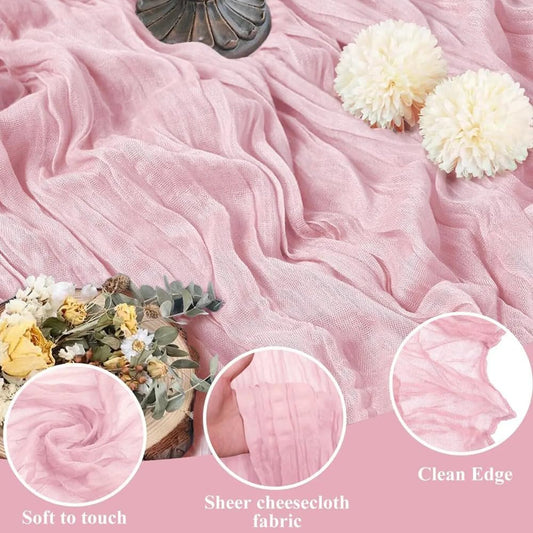 6 Pack Cheesecloth Table Runner - 35x120 Inch Light Pink Boho Table Runners, 10ft Gauze Fabric Runners for Wedding, Birthday, Baby Shower, Rustic Party Decor, Sheer Table Decoration