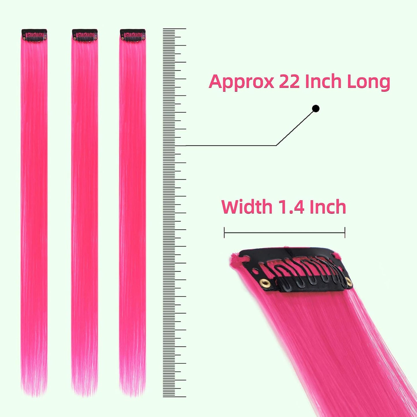 Pink Hair Extensions Clip in 10 Pieces Synthetic