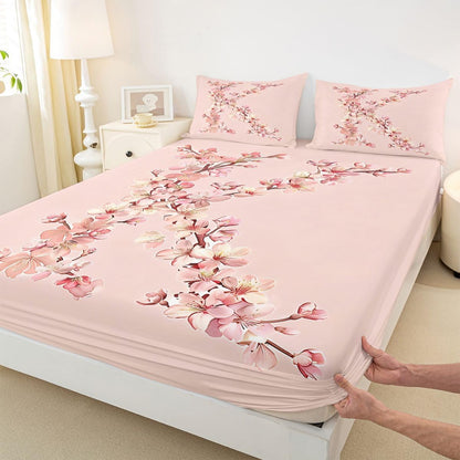Feelyou Floral K Fitted Sheet with 2 Pillowcases Queen Size Initial Letter Bed Sheets Set 16" Deep Pocket Boys Girls Romantic Flower Bedding Teens Bedroom Decor Breathable Soft Lightweight Microfiber