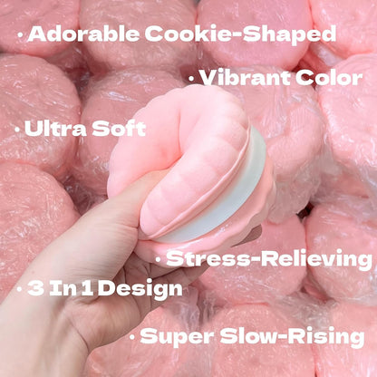 3.5 Inch Slow Rising Squishy Toys, Super Soft Cookie-Shaped Slow Rising Squishies, 3 Layers Realistic Sandwich Cookie Squeeze Toy, Food Squishies for Decompression Stress Relief (Pink)