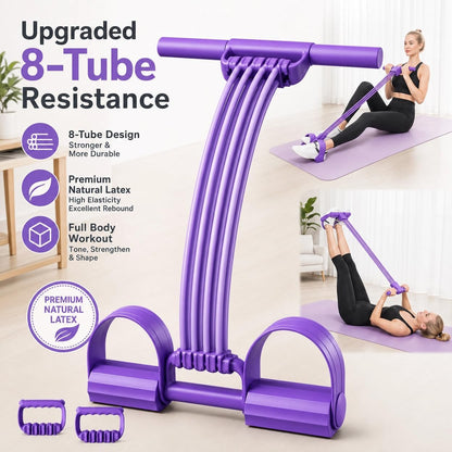 Pedal Resistance Band with Handle Upgraded 8-Tube Resistance Bands with Handles Set, 3-in-1 Multifunctional Chest Expander, Back Puller and Stretching Rope,Detachable Pedal Exerciser for Home