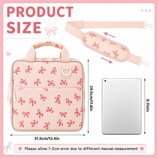 Zipper Binder Folder Keeper with Strap 2 Inch 3 Ring Multi-Pocket Zipper Bag for 13" Laptop 5-tab Expanding File Folder for Women Men Office Middle High School (Pink,Bow)