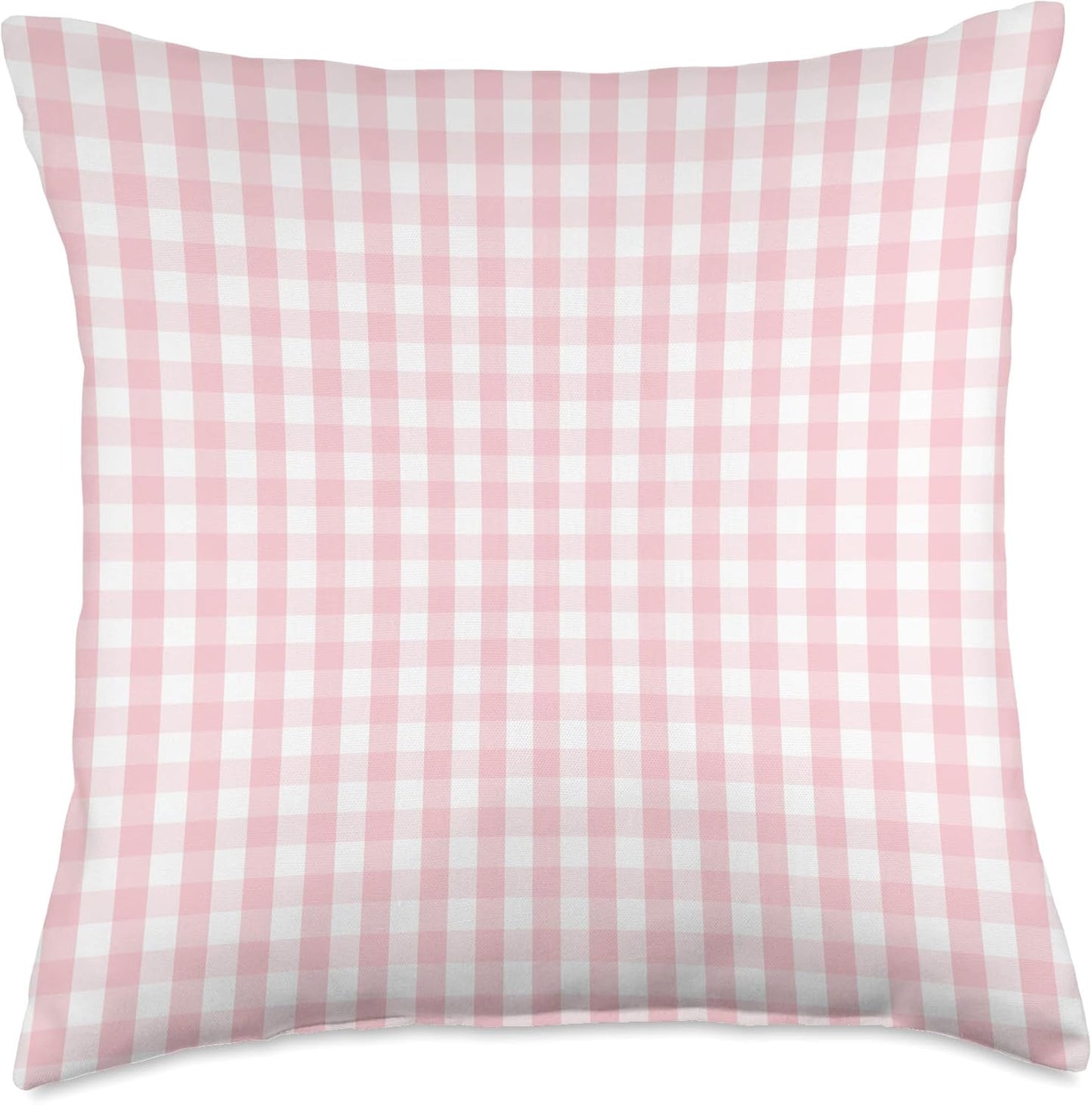 White and Light Pink Pastel Color Gingham Check Throw Pillow