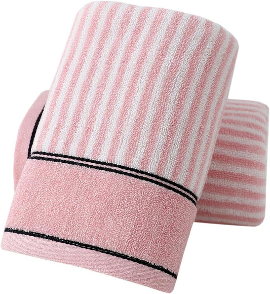 Pidada Hand Towels Set of 2 100% Cotton Striped Pattern Absorbent Soft Decorative Towel for Bathroom (Pink)