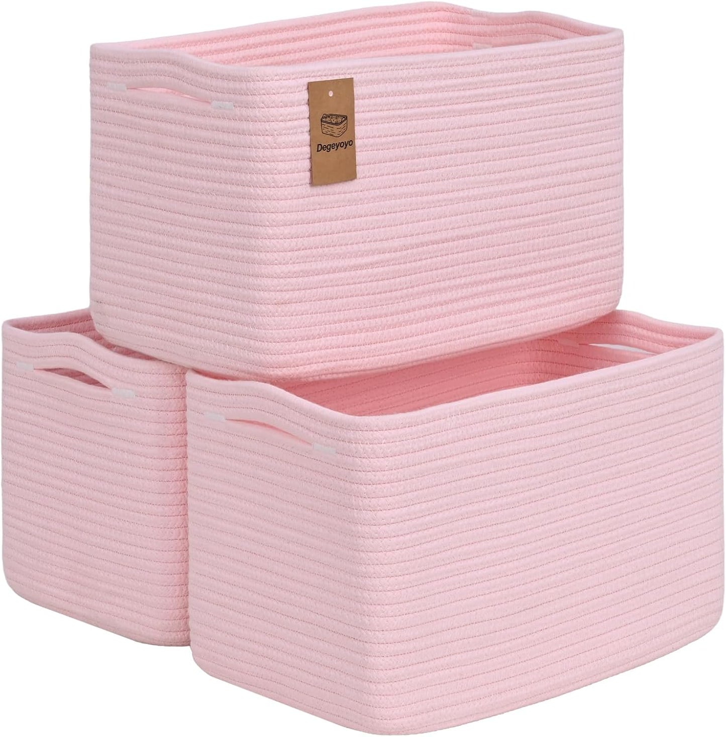 Baskets for Organizing,Storage Baskets,3 Pack Baskets for Shelfves,15"×10"×9" Woven Pink Basket,toy storage bins,bins for organization
