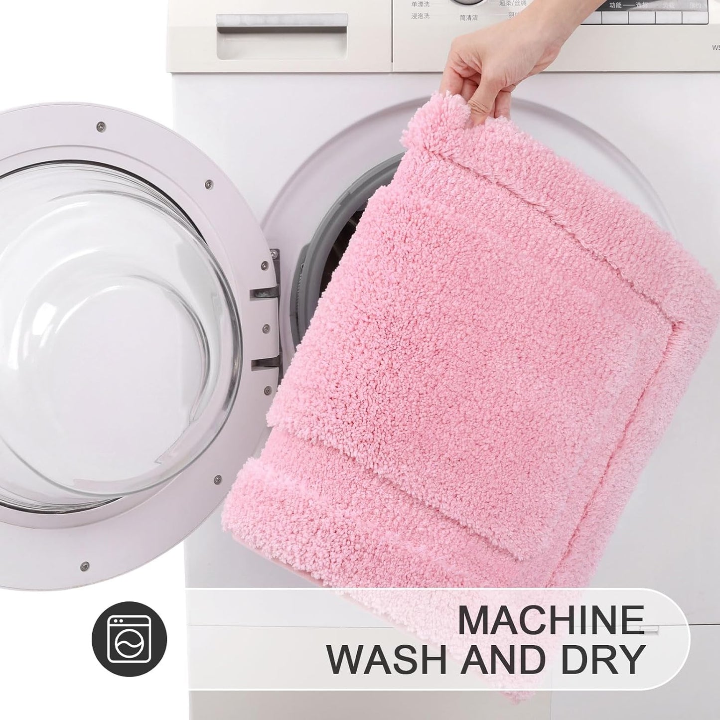 SHACOS 3 Pieces Bath Rugs Set with Toilet Lid Cover Soft Absorbent Bath Mats U Shape Contour Rug Toilet Cover Absorbent Non Slip Machine Washable Plush Bathroom Rug (Pink)