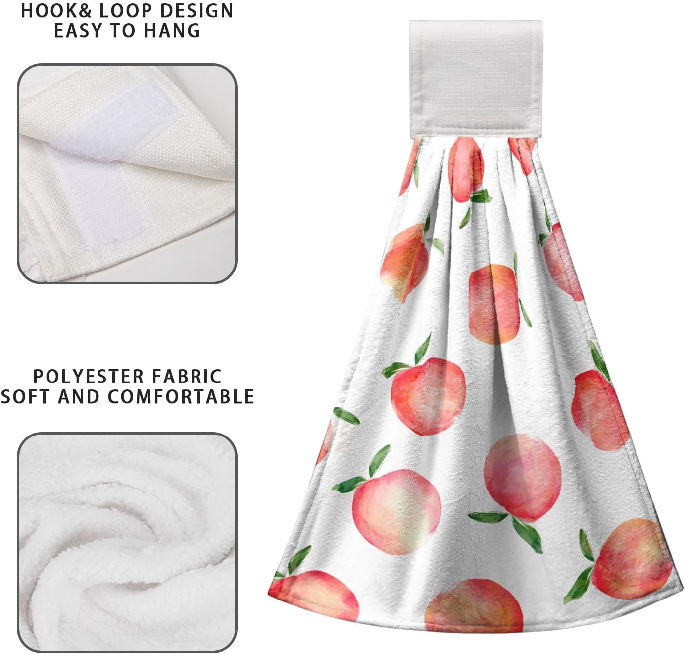 Peach Hanging Kitchen Towel Set of 2 Spring Summer Pink Fruit Hand Towels with Loop Decorative Tie Towels Soft Absorbent Hanging Dish Towel for Bathroom Kitchen Home Decor 17 * 12 Inch