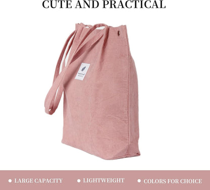 Corduroy Tote Bag Cute Tote Bags for Women Shoulder Bag with Inner Pocket for Work Beach Travel and Shopping Grocery