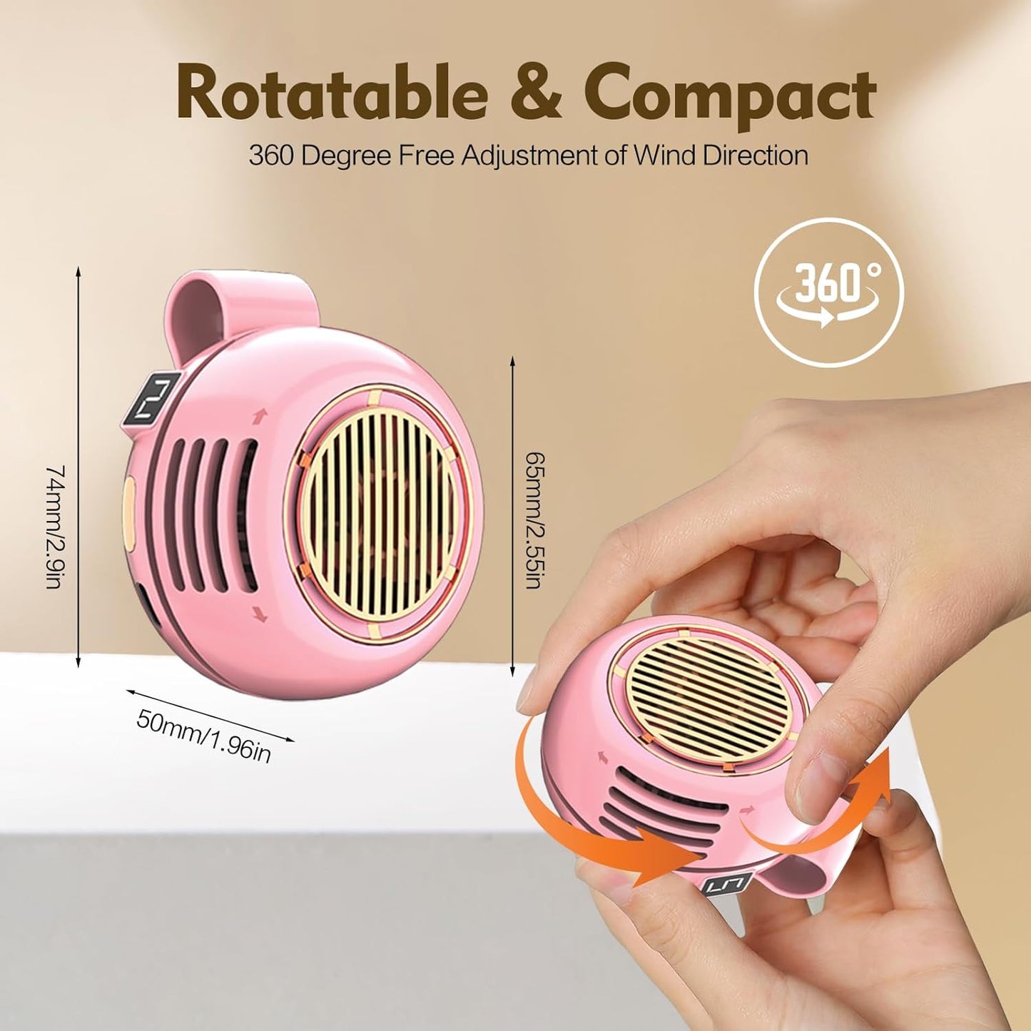 Portable Silent Mini Bladeless Electric Fan,Small fan Clip on for Shirt & Waist,2026 New Mini Bladeless Fan Clip On,Adjustable 3-Speed For Outdoor & Travel & Office,Gift (pink with display)
