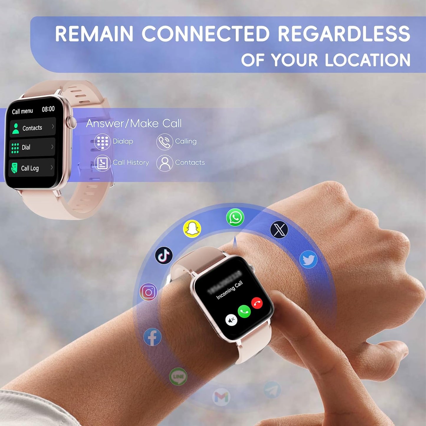 Smart Watch for Men Women Answer/Make Call, 1.85" HD Fitness Tracker with 24/7 Heart Rate & Sleep Monitor, 110+ Sports Modes, IP68 Waterproof Smartwatch, Long Battery Life for Android iOS, Pink