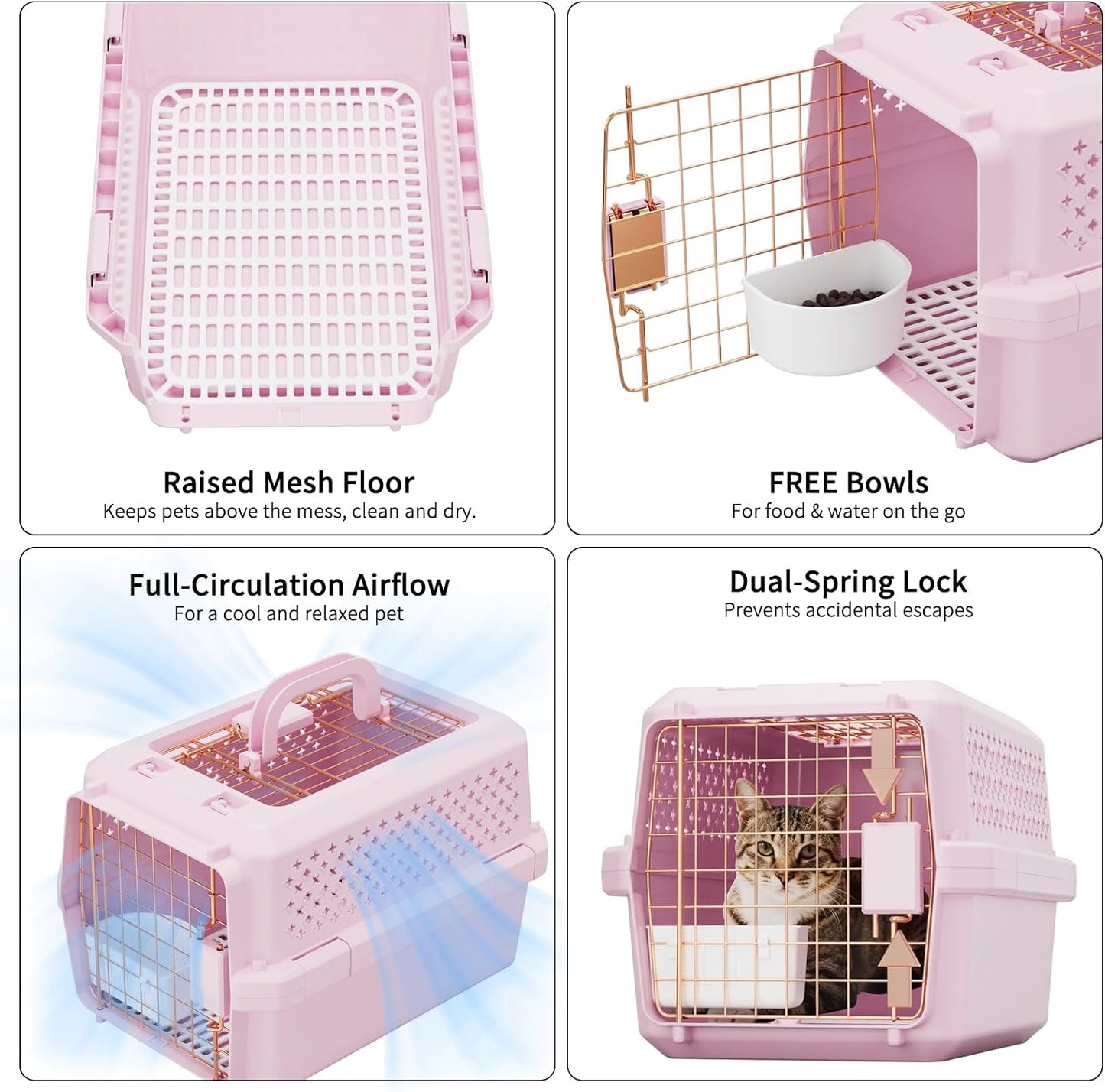 RIZZARI Small Hard Sided Pet Carrier, Ventilated Plastic Travel Crate with Metal Door and Top Handle for Small Dogs and Cats, Pink Small, Ideal for Car Travel Vet Visits and Daily Use