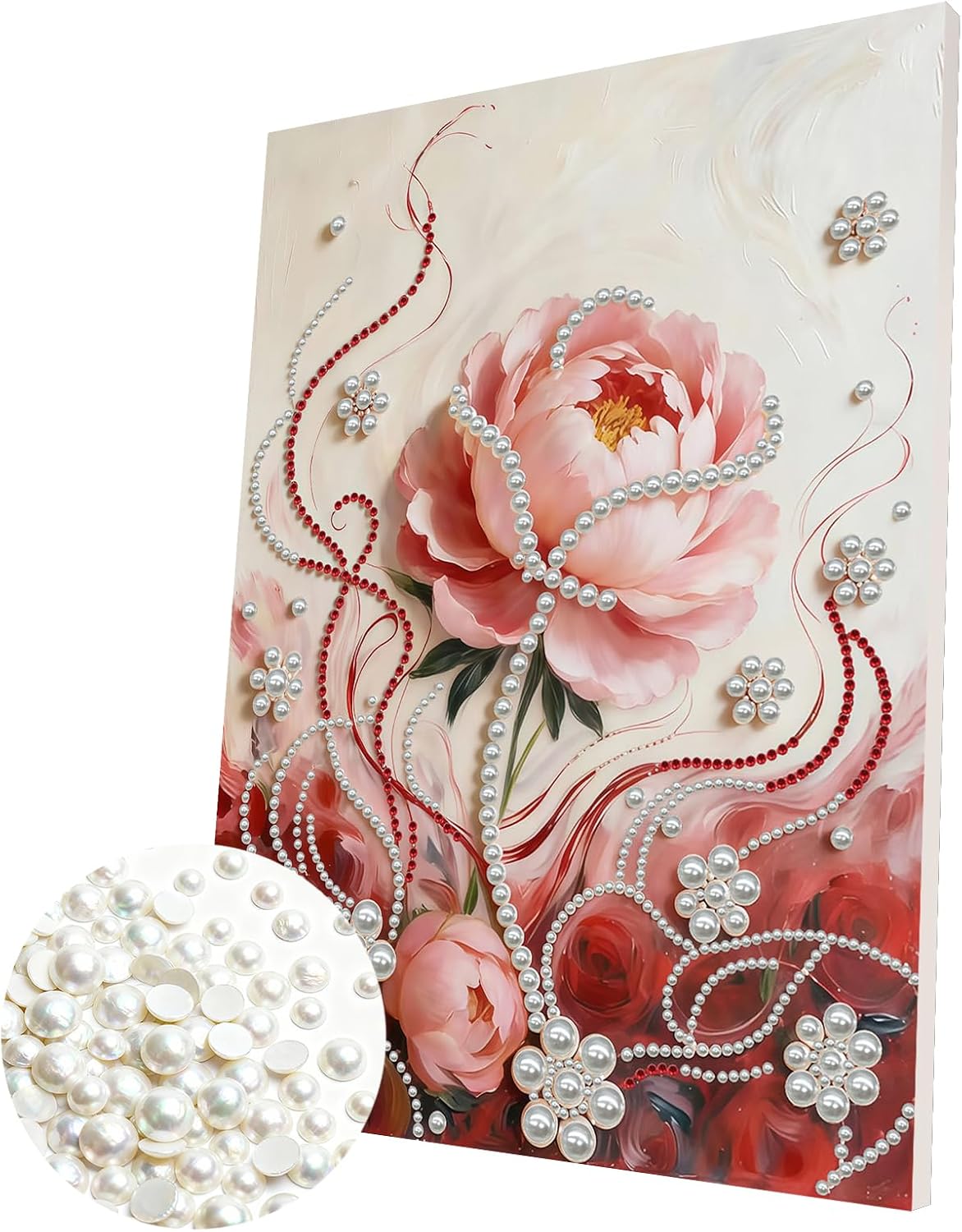DIY Diamond Pearl Painting Kit for Adults, Beginner Friendly Craft Kits with Frame 30x40cm,Home Decor Housewarming Gift, Diamond Dots Beads Canvas Art for Wall Decor(Pink Rose)