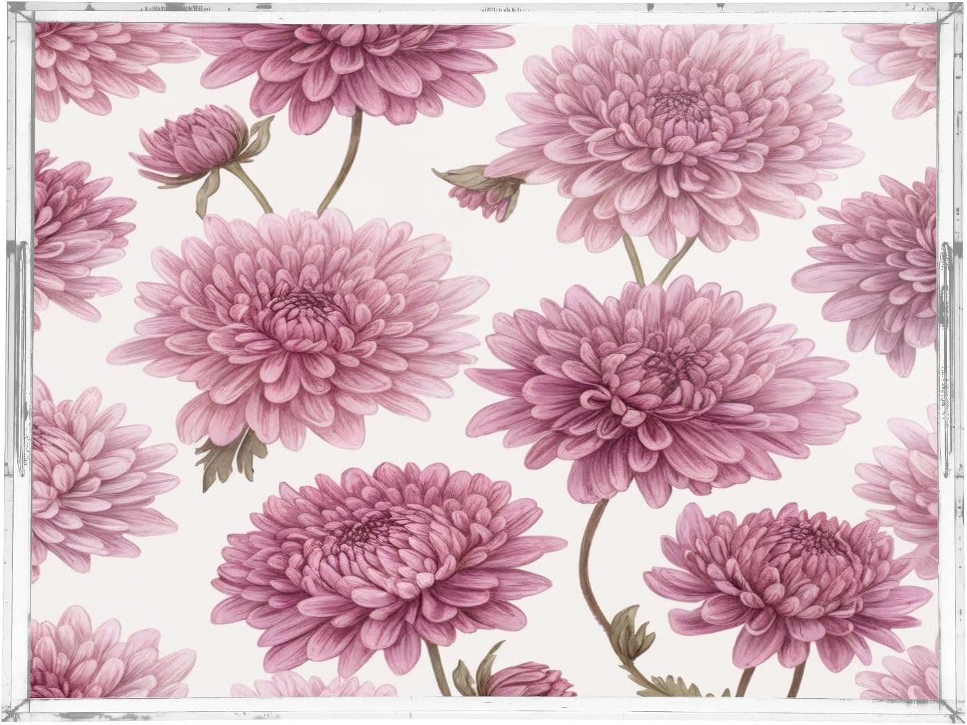 Pink Blossom Flowers Serving Tray 12" x 16" Acrylic Trays with Handles Decorative Serving Platter for Coffee, Breakfast in Bed, Dinner, Appetizers, Patio, Party