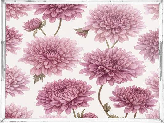 Pink Blossom Flowers Serving Tray 12" x 16" Acrylic Trays with Handles Decorative Serving Platter for Coffee, Breakfast in Bed, Dinner, Appetizers, Patio, Party