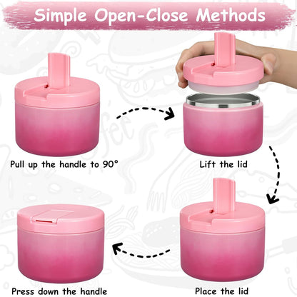 Pawtong 12oz Insulated Vacuum Food Jar with Buckle Lid Wide Mouth Soup Thermo for Hot Food Kids Leakproof Stainless Steel Lunch Container (Gradient Pink, 12OZ)