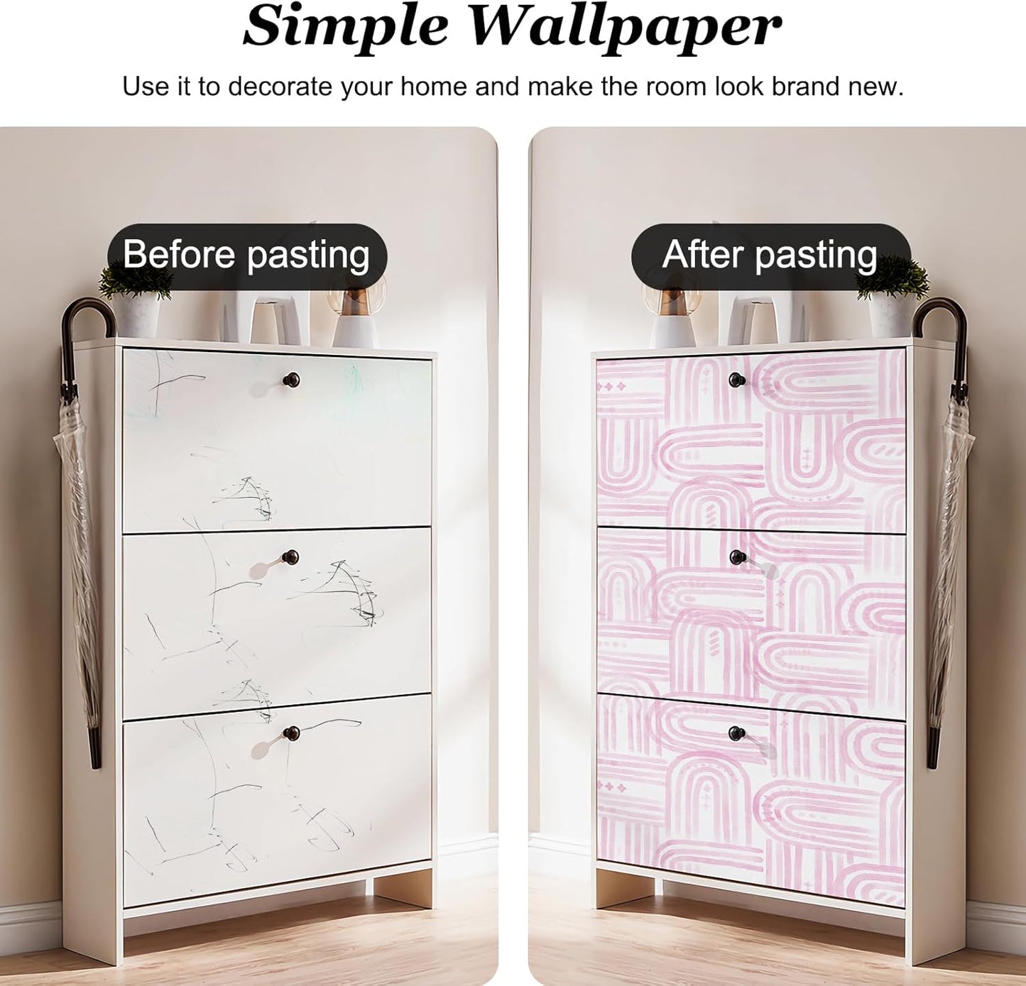 Boho Peel and Stick Wallpaper Modern Light Pink Contact Paper 17.3"x 1200" Self-Adhesive Removable Waterproof Geometric Wallpaper Vinyl Roll for Bathroom Bedroom Cabinets Décor