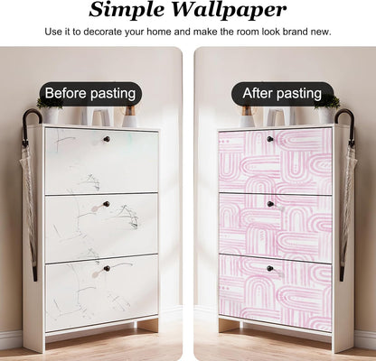 Boho Peel and Stick Wallpaper Modern Light Pink Contact Paper 17.3"x 1200" Self-Adhesive Removable Waterproof Geometric Wallpaper Vinyl Roll for Bathroom Bedroom Cabinets Décor