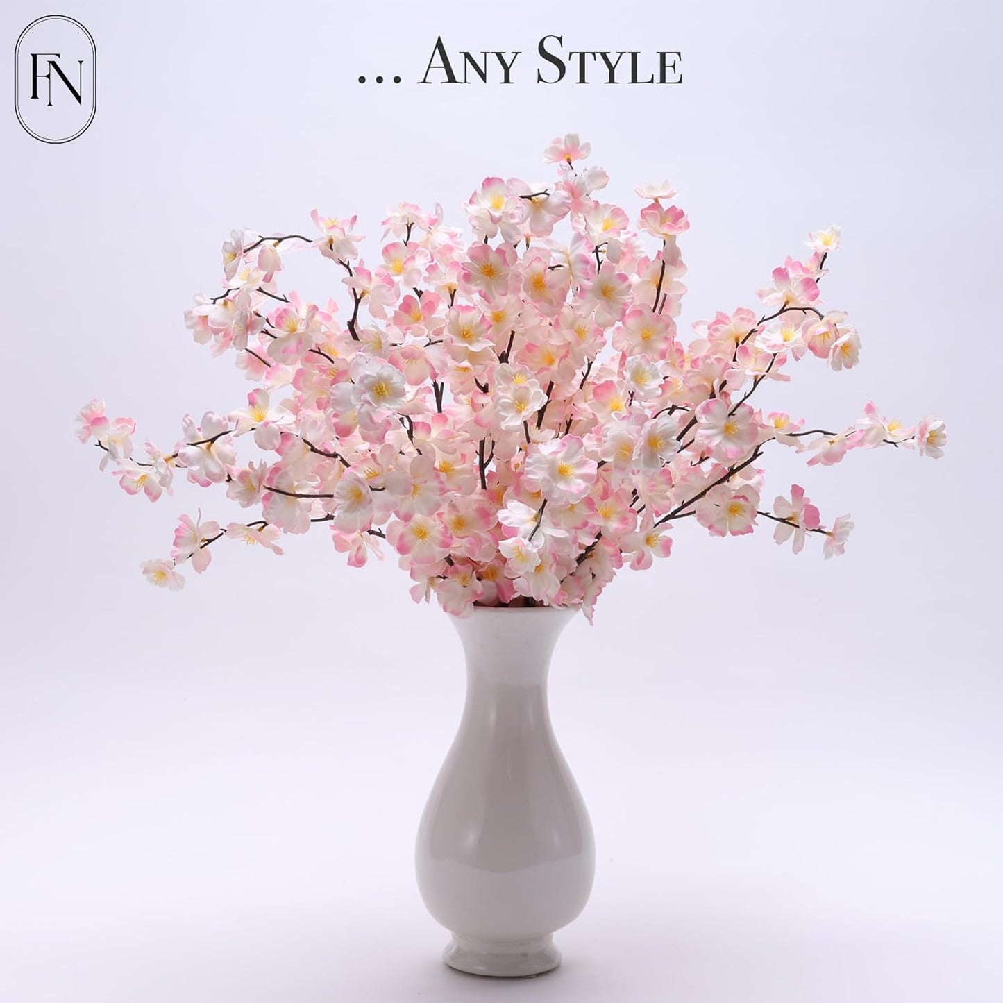 8 Pack Artificial Cherry Blossom Branches - 20 Inch Real Touch Silk Flowers with Bendable Stems for Vase, Wedding, Home Office Decor, Spring Floral, Party & Event Decor (Blush Pink Gradient)
