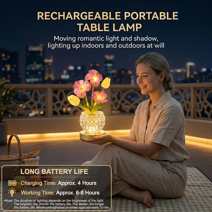 Flower Table Lamp, 3-Color Touch Dimming Tulip Glass Night Light, Rechargeable Artificial Flower Light, Desktop Ambient Light Romantic Gifts for Girls Women Mom (Pink-Sakura)