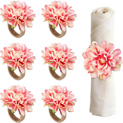uxcell 4Pcs Flower Napkin Rings, Handmade Chrysanthemum Napkin Ring Holders Buckles Table Decorations for Christmas Thanksgiving Valentine Decor Wedding Parties, Banquet, Home, Pink