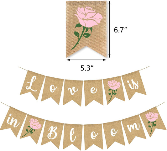 Love Is In Bloom Banner Floral Bridal Shower Decoration Flower Burlap Garlands Blooming Shower Supplies, pink
