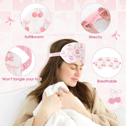 Honeydak 12 Pcs Silk Sleep Masks for Women Girls Bow Party Favors Adjustable Eye Masks for Birthday Sleepover Spa Sweet 16 Party Gifts (Pink,Warm)