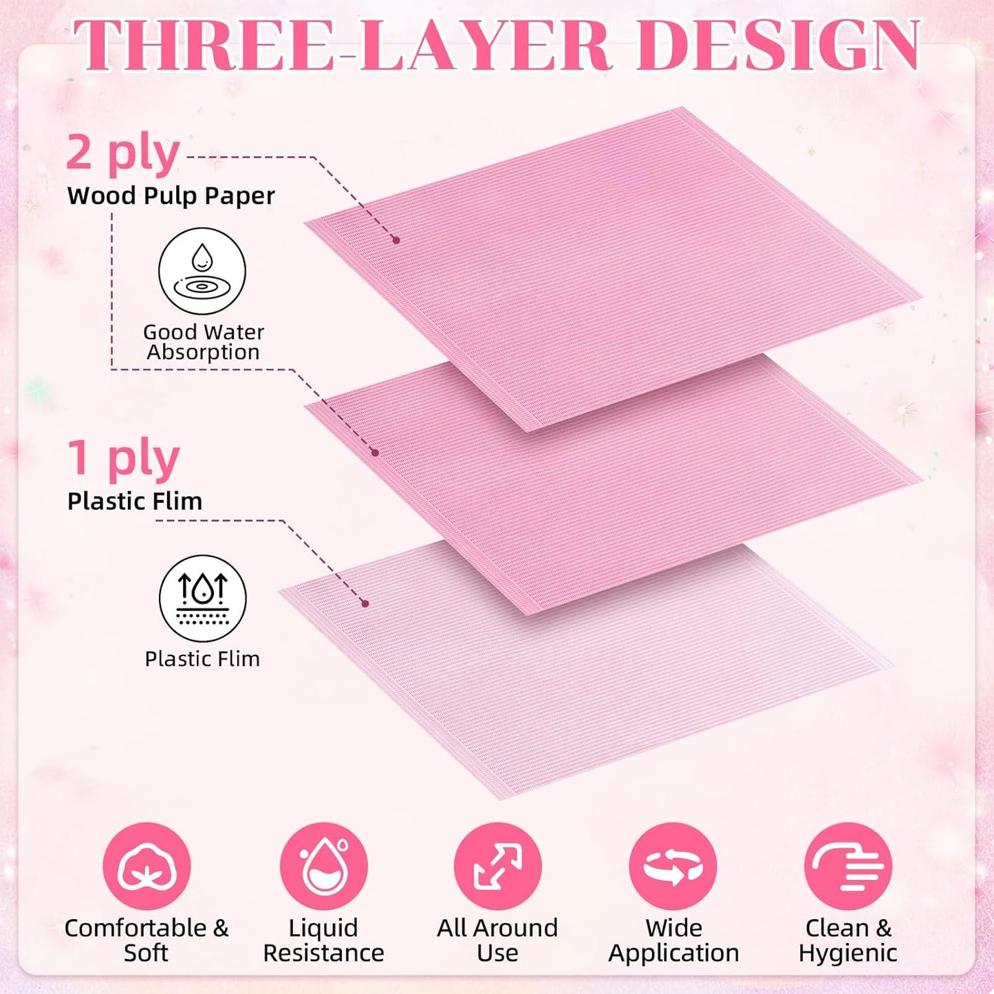 Novabright Nail Arm Rest with 50 Disposable Manicure Mats, Foldable PU Leather Hand Cushion and 3-Ply Absorbent Table Pads with PE Backing, Nail Tech Supplies for Salon Desk(Pink)