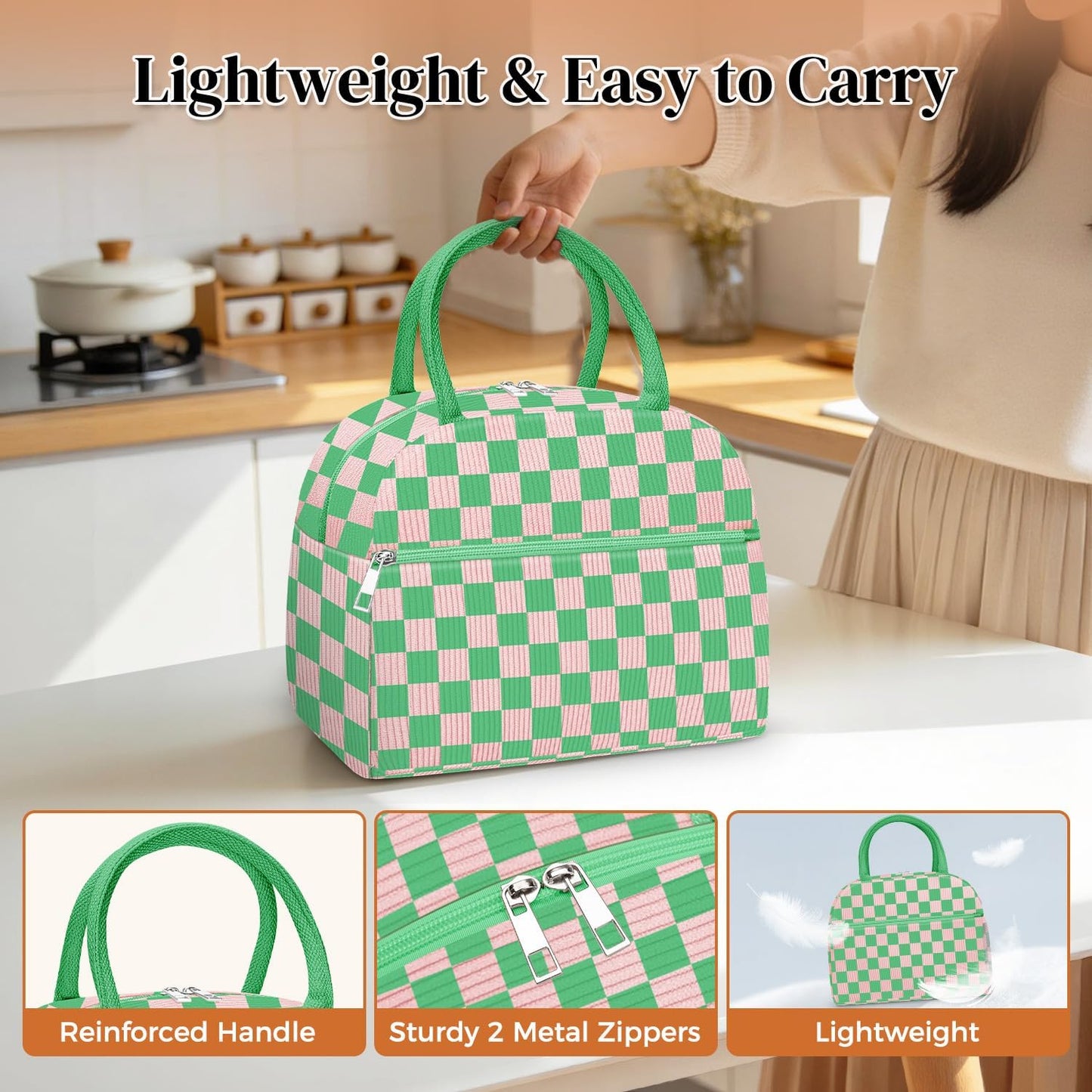 DALINDA Corduroy Lunch Bag Lunch Box for Women Men,Cute Insulated Lunch Bags,Water-Resistant Cute Cooler Lunch Tote Bag, Reusable LunchBox Large Capacity for Work Travel Picnic