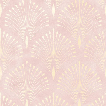 17.5x393 Art Deco Peel and Stick Wallpaper Pink and Gold Girl Bedroom Wall Paper Accent Wall Covering Light Pink Contact Paper Kids Room Nursery Cute Girly Wallpaper Sheets Renter Friendly