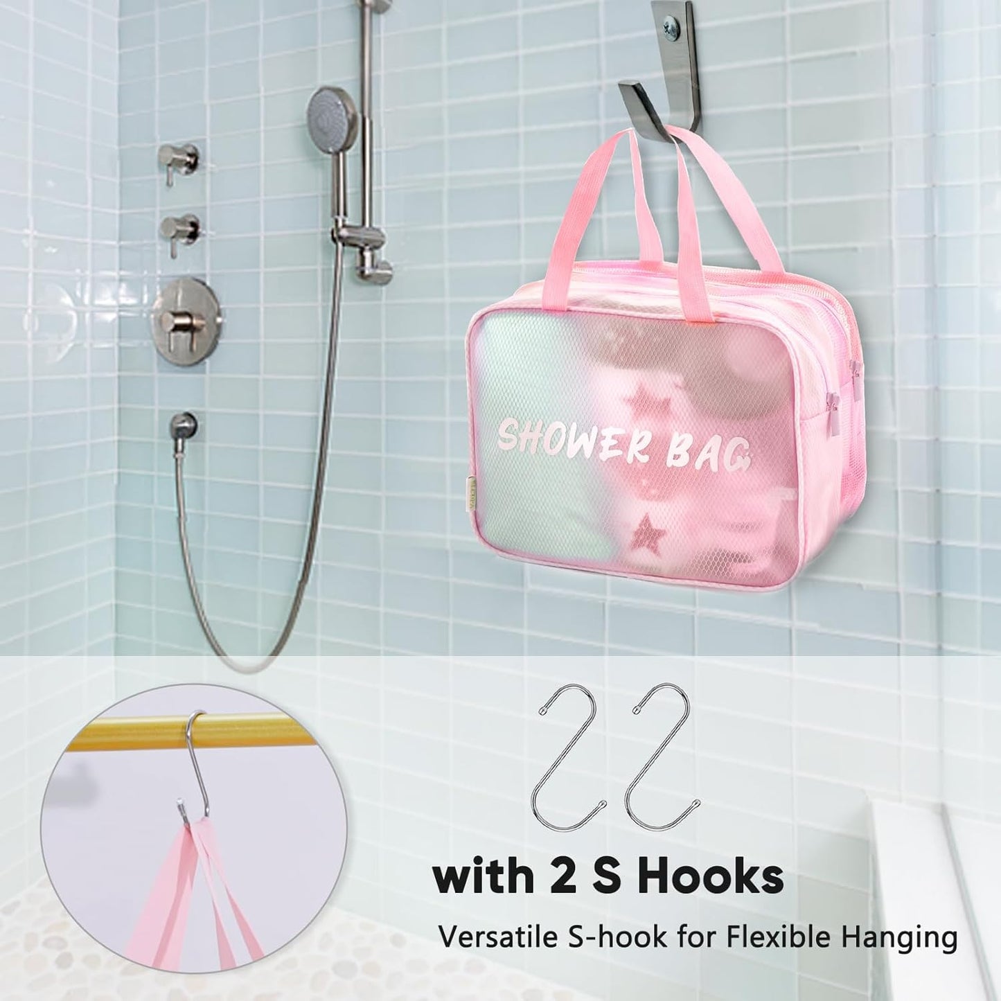Large Mesh Shower Caddy with Wet & Dry Zones – Portable Hanging Toiletry Bag for College Dorm Room Essentials, Travel, Gym, Camping, Beach Tote Bag – Quick-Dry Shower Tote Organizer