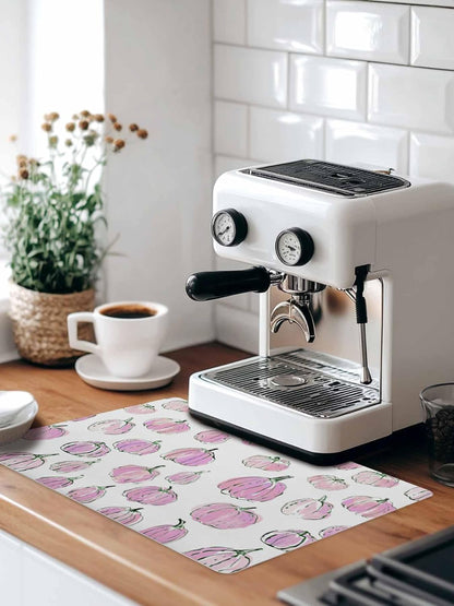 Coffee Mat for Countertops Fall Thanksgiving Light-pink Pumpkin Pattern Absorbent Dish Drying Mat for Kitchen Counter Coffee Bar Accessories Rubber Backed for Espresso Machine 18" x 24"