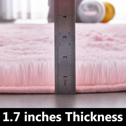FJZFING Pink Round Rug Ultra-Soft Plush Modern 4x4 Circle Area Rug for Kid's Bedroom, Fluffy Shag Circular Rug for Nursery Room, Non-Slip Home Decor Cute Pink Carpet for Teen's Room