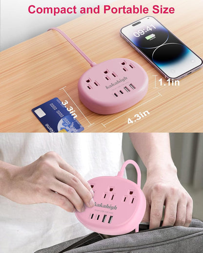 Pink Extension Cord with USB C - 5 FT Kawaii Power Strip, 1625W Cute Extension Cord with 3 AC Outlet 4 USB (24W/4.8A), Compact for Cute Pink Kawaii Desk Home Essentials