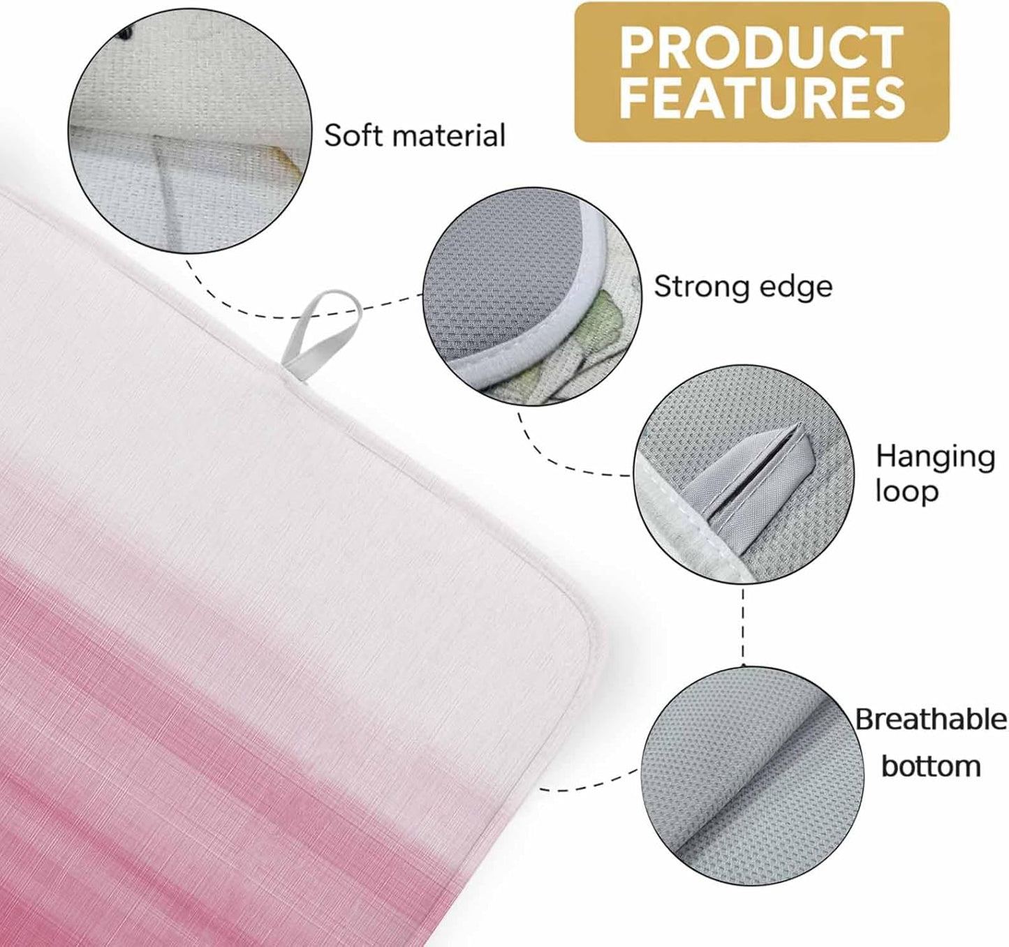 Farm Watercolor Pink White Color Ombre Dish Drying Mat,18"x24",Modern Abstract Line Super Absorbent Kitchen Mats Dish Drying Pad for Kitchen Counter